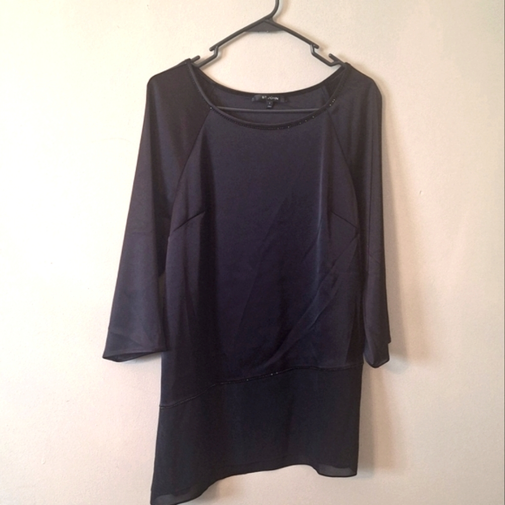 St. John Black Women's Two Tiered Embellished Silky Tunic Length Top S